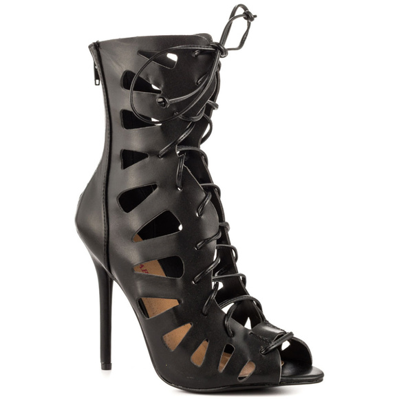 JustFab Aldeen Black Front Lace Up Ankle Bootie - Picture 2 of 7